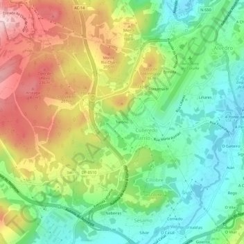 Mapa topográfico Toroño, altitude, relevo