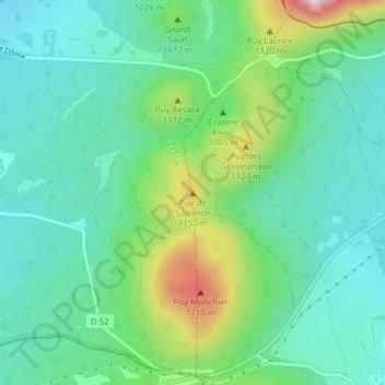 Mapa topográfico Puy de Salomon, altitude, relevo