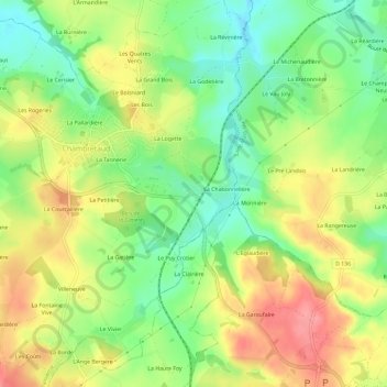 Mapa topográfico La Barboire, altitude, relevo