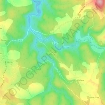 Mapa topográfico Les Fournets, altitude, relevo
