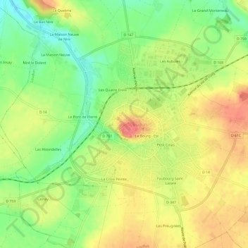 Mapa topográfico Le Bourg-ouest, altitude, relevo