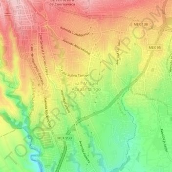 Mapa topográfico San Miguel Acapantzingo, altitude, relevo