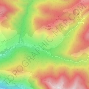 Mapa topográfico Le Pujal, altitude, relevo