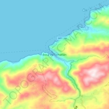 Mapa topográfico Boca de Tomatlán, altitude, relevo