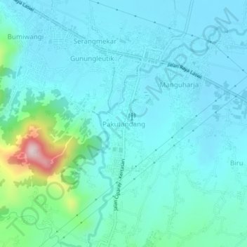 Mapa topográfico Pakutandang, altitude, relevo