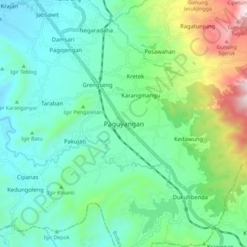 Mapa topográfico Paguyangan, altitude, relevo