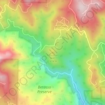 Mapa topográfico Poorman Hill, altitude, relevo