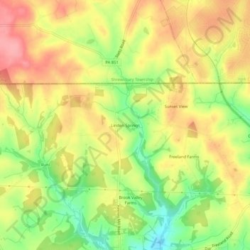 Mapa topográfico Linden Springs, altitude, relevo