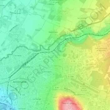 Mapa topográfico Les Vercheres, altitude, relevo