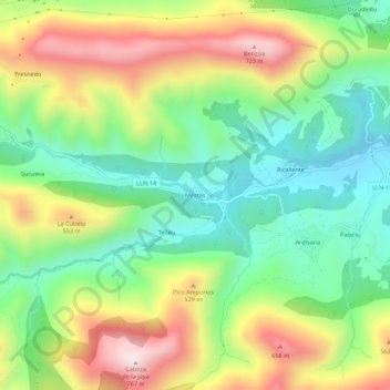 Mapa topográfico Mestas, altitude, relevo