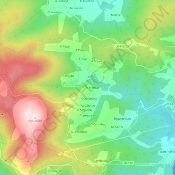 Mapa topográfico Francas, altitude, relevo