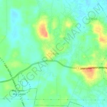 Mapa topográfico Air Batu, altitude, relevo