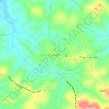 Mapa topográfico Pulpally, altitude, relevo