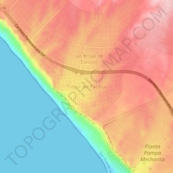 Mapa topográfico Trébol del Pacífico, altitude, relevo
