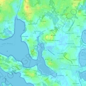 Mapa topográfico Kerhuilieu, altitude, relevo