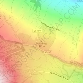 Mapa topográfico Fontaínhas, altitude, relevo