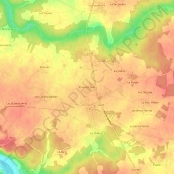 Mapa topográfico Champ Cornu, altitude, relevo