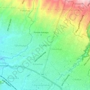 Mapa topográfico Cipageran, altitude, relevo