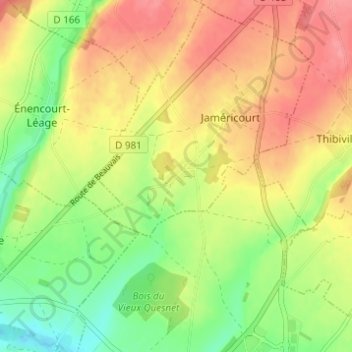 Mapa topográfico Hardencourt, altitude, relevo