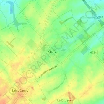 Mapa topográfico Meux, altitude, relevo