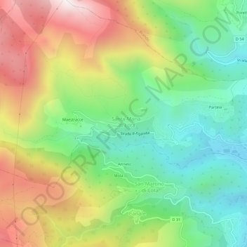 Mapa topográfico Figarella, altitude, relevo