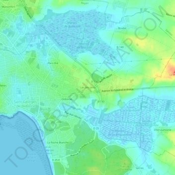 Mapa topográfico Les Moulins, altitude, relevo