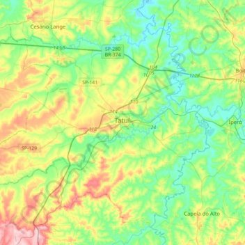 Mapa topográfico Tatuí, altitude, relevo