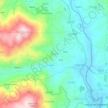 Mapa topográfico Prozelo, altitude, relevo