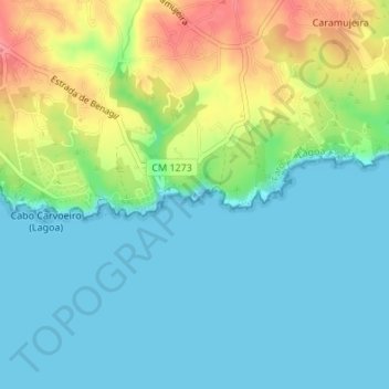 Mapa topográfico Gruta de Benagil, altitude, relevo