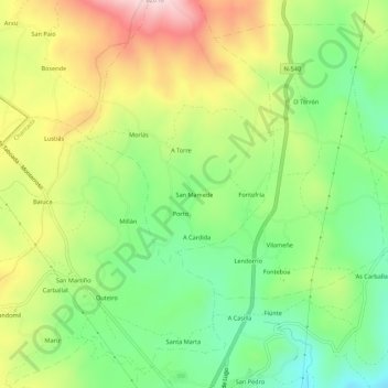 Mapa topográfico San Mamede, altitude, relevo
