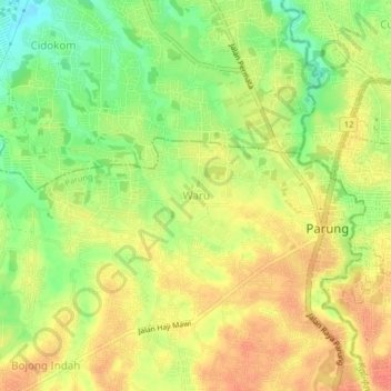 Mapa topográfico Waru, altitude, relevo