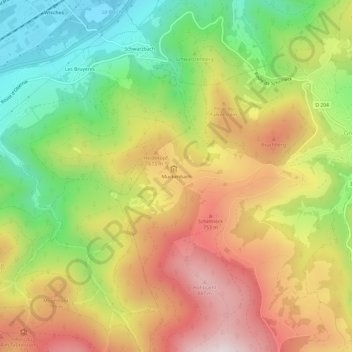 Mapa topográfico Muckenbach, altitude, relevo