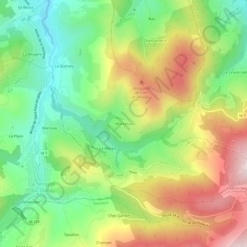 Mapa topográfico Montieux, altitude, relevo