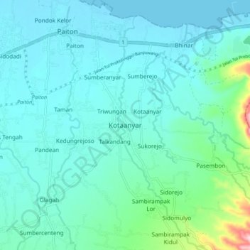 Mapa topográfico Kotaanyar, altitude, relevo