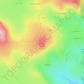 Mapa topográfico Puy de Pagros, altitude, relevo