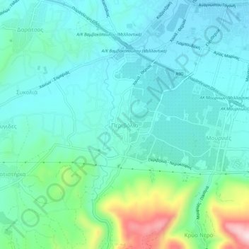 Mapa topográfico Perivolia, altitude, relevo