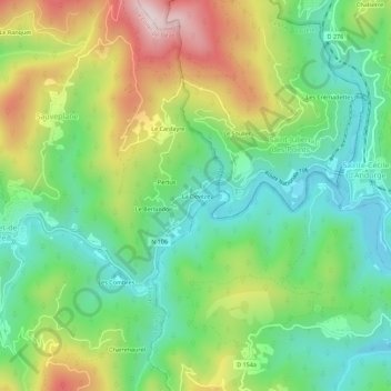 Mapa topográfico La Devèze, altitude, relevo