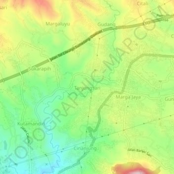 Mapa topográfico Tanjungsari, altitude, relevo