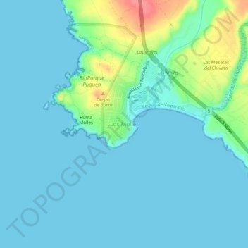 Mapa topográfico Los Molles, altitude, relevo