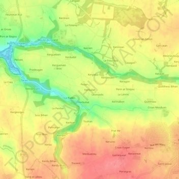 Mapa topográfico Kerbuliat, altitude, relevo