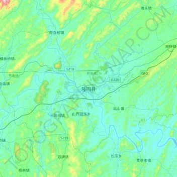 Mapa topográfico Longhui, altitude, relevo