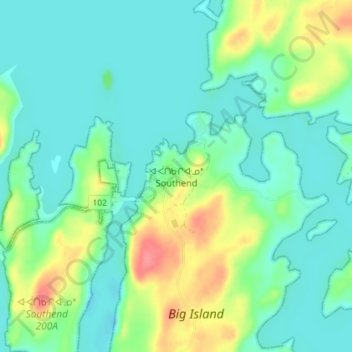 Mapa topográfico Southend, altitude, relevo