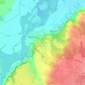 Mapa topográfico Crevant-Laveine, altitude, relevo