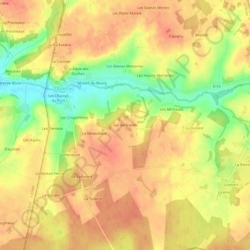 Mapa topográfico Les Bertrands, altitude, relevo