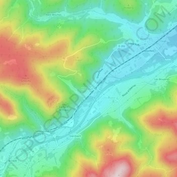 Mapa topográfico Hersbach, altitude, relevo