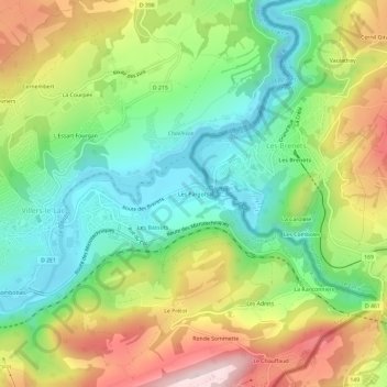 Mapa topográfico Les Pargots, altitude, relevo