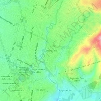 Mapa topográfico La Margarita, altitude, relevo