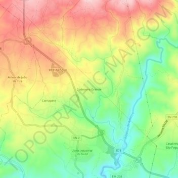 Mapa topográfico Codeceira Grande, altitude, relevo
