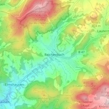 Mapa topográfico Reichenbach, altitude, relevo