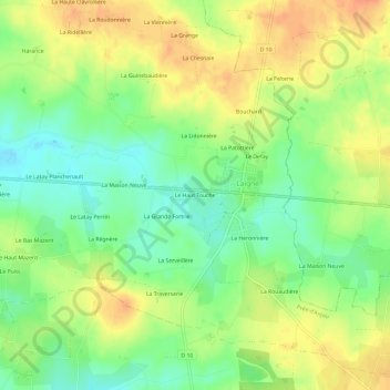 Mapa topográfico Le Haut Touche, altitude, relevo